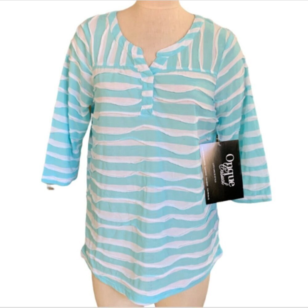 Onque Casual Top "Aqua Surf" & White Sz XL Style 4631104-1‎ #354M